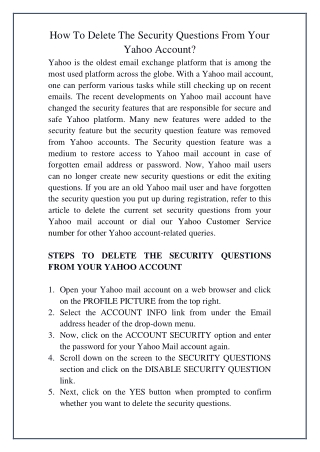 How To Delete The Security Questions From Your Yahoo Account?