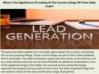 What Is The Significance Of Looking At The Current Listings Of Prime Seller Leads?