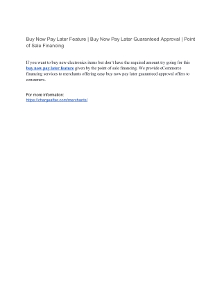 Buy Now Pay Later Feature | Buy Now Pay Later Guaranteed Approval | Point of Sale Financing