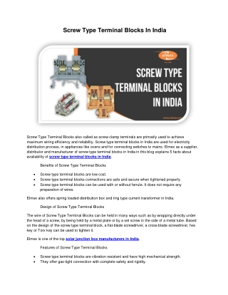 Screw Type Terminal Blocks In India