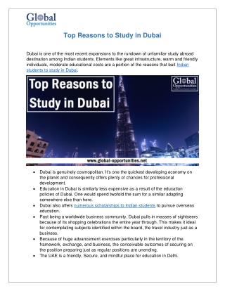 Top 10 Reasons to Study in Dubai