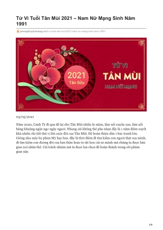 Tử Vi Tuổi Tân Mùi 2021 – Nam Nữ Mạng Sinh Năm 1991