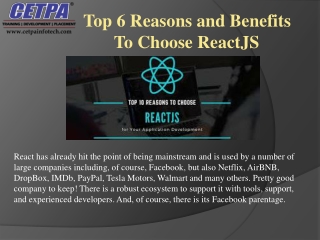 Top 6 Reasons and Benefits To Choose ReactJS