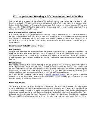 Virtual personal training - It’s convenient and effective