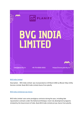 BVG India Limited pre ipo