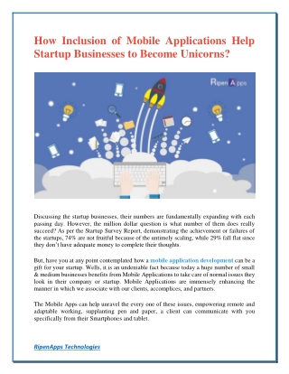 How Inclusion of Mobile Applications Help Startup Businesses to Become Unicorns?