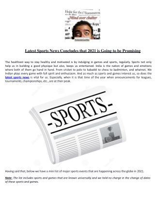 Latest Sports News Concludes that 2021 is Going to be Promising