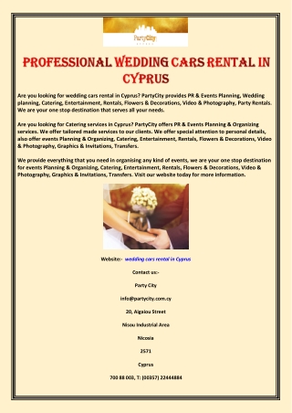 Professional Wedding Cars Rental in Cyprus