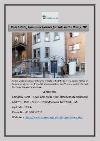 Real Estate, Homes or Houses for Sale in the Bronx, NY