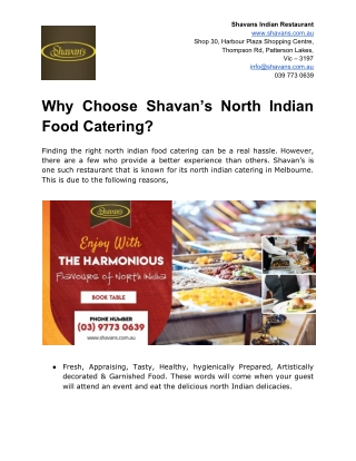 Why Choose Shavan’s North Indian Food Catering?