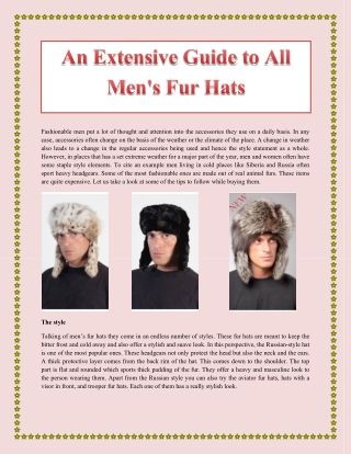 An Extensive Guide to All Men's Fur Hats