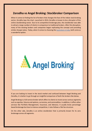 Zerodha vs Angel Broking: Stockbroker Comparison