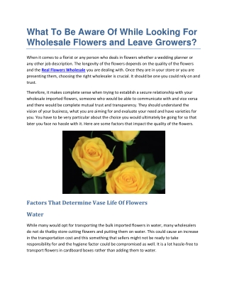 What To Be Aware Of While Looking For Wholesale Flowers and Leave Growers?