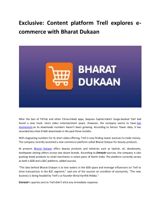 Exclusive: Content platform Trell explores e-commerce with Bharat Dukaan