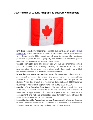 Government of Canada Programs to Support Homebuyers