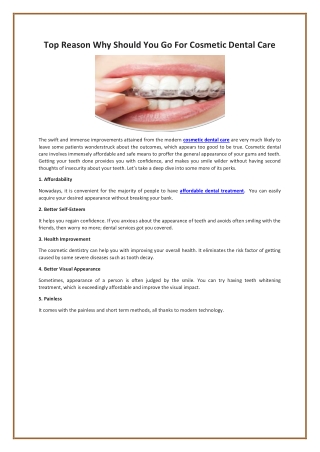 Top ReasonWhy Should You Go For Cosmetic Dental Care