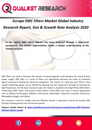 Europe EMC Filters Market Global Industry  Research Report, Size & Growth Rate Analysis 2020