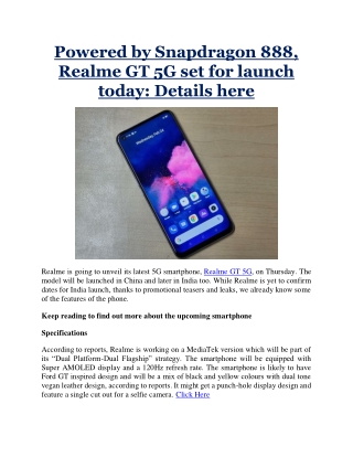 Powered by Snapdragon 888, Realme GT 5G set for launch today: Details here