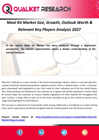 Meal Kit Market Size, Growth, Outlook Worth &  Relevant Key Players Analysis 2027