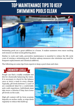 Top Maintenance Tips to Keep Swimming Pools Clean