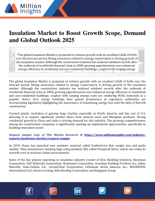 Insulation Market to Boost Growth Scope, Demand and Global Outlook 2025