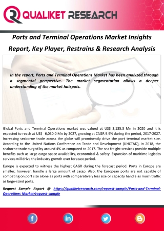 Ports and Terminal Operations Market Insights Report, Key Player, Restrains & Research Analysis