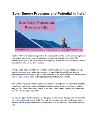 Solar Energy Programs and Potential in India!