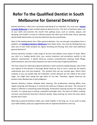 Refer To the Qualified Dentist in South Melbourne for General Dentistry