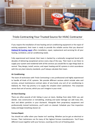 Triolo Contracting Your Trusted Source for HVAC Contractor