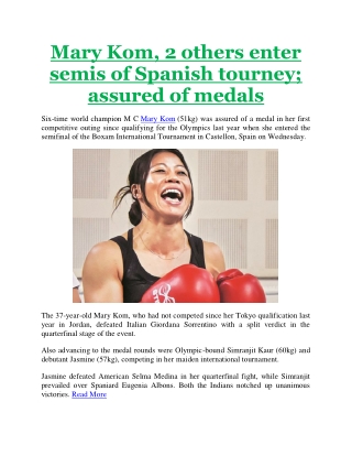 Mary Kom, 2 others enter semis of Spanish tourney; assured of medals