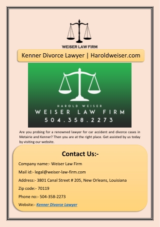 Kenner Divorce Lawyer | Haroldweiser.com