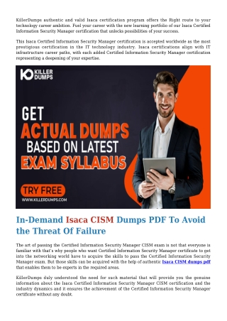 Reduce The Anxiety Of Isaca CISM Exam With CISM Dumps PdF