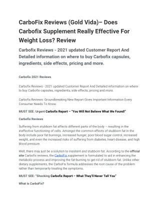 CarboFix Reviews (Gold Vida)– Does Carbofix Supplement