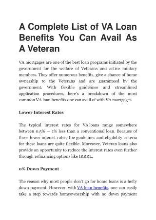 VA Loan Benefits