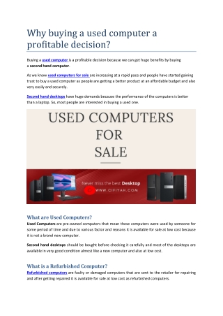 Why buying a used computer a profitable decision?