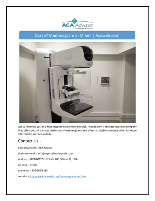 Cost of Mammogram in Miami | Acaweb.com