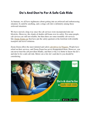 Do's And Don'ts For A Safe Cab Ride
