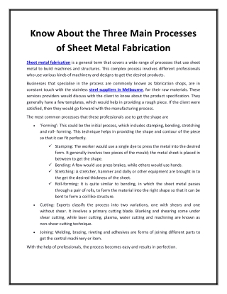 Know About the Three Main Processes of Sheet Metal Fabrication