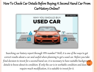 How To Check Car Details Before Buying A Second Hand Car From CarHistory.Online?