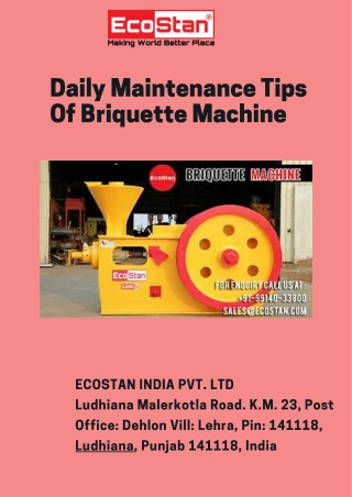 Daily Maintenance Tips Of Briquette Machine | Ecostan