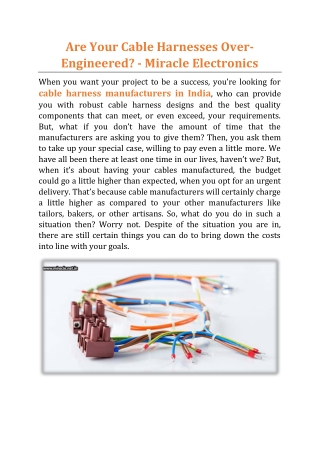 Are Your Cable Harnesses Over-Engineered - Miracle Electronics