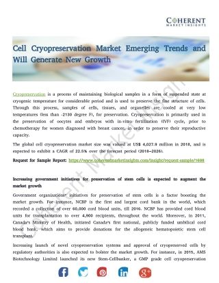 Cell Cryopreservation Market Emerging Trends and Will Generate New Growth