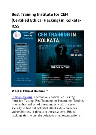 Best Training Institute for CEH (Certified Ethical Hacking) in Kolkata-ICSS