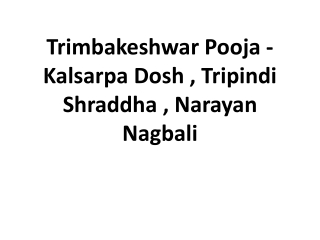 Trimbakeshwar Pooja - Kalsarpa Dosh , Tripindi Shraddha , Narayan Nagbali