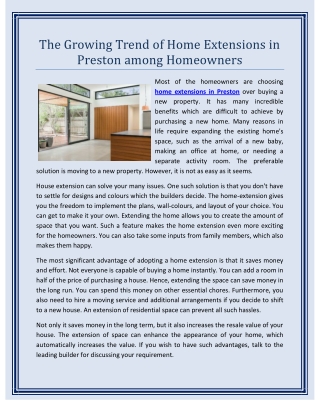 The Growing Trend of Home Extensions in Preston among Homeowners