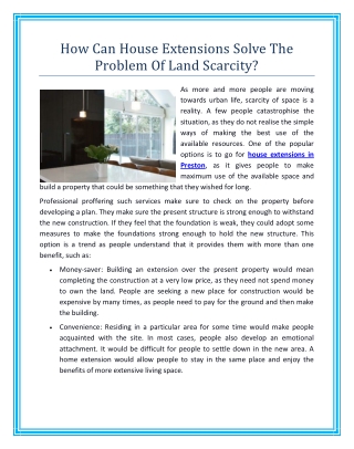 How Can House Extensions Solve The Problem Of Land Scarcity?