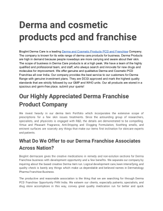 Derma and Cosmetic Products PCD and Franchise