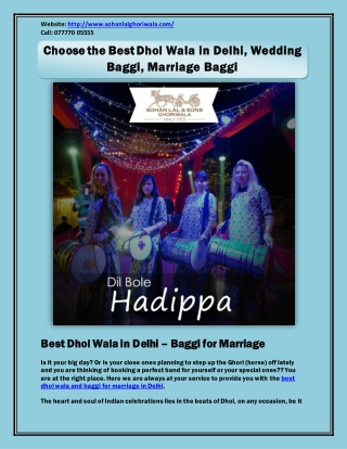 Choose the Best Dhol Wala in Delhi, Wedding Baggi, Marriage Baggi - Wedding Services in Delhi