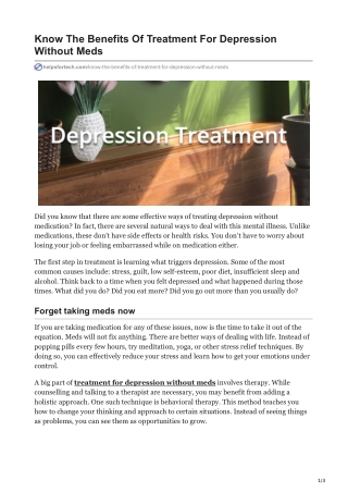 Treatment for depression without meds Newburgh