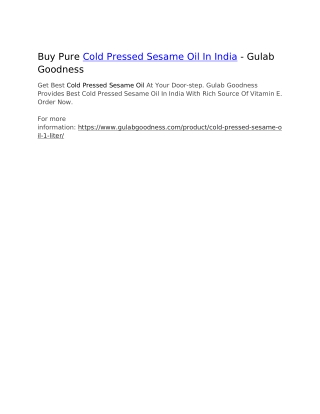 Buy Pure Cold Pressed Sesame Oil In India - Gulab Goodness